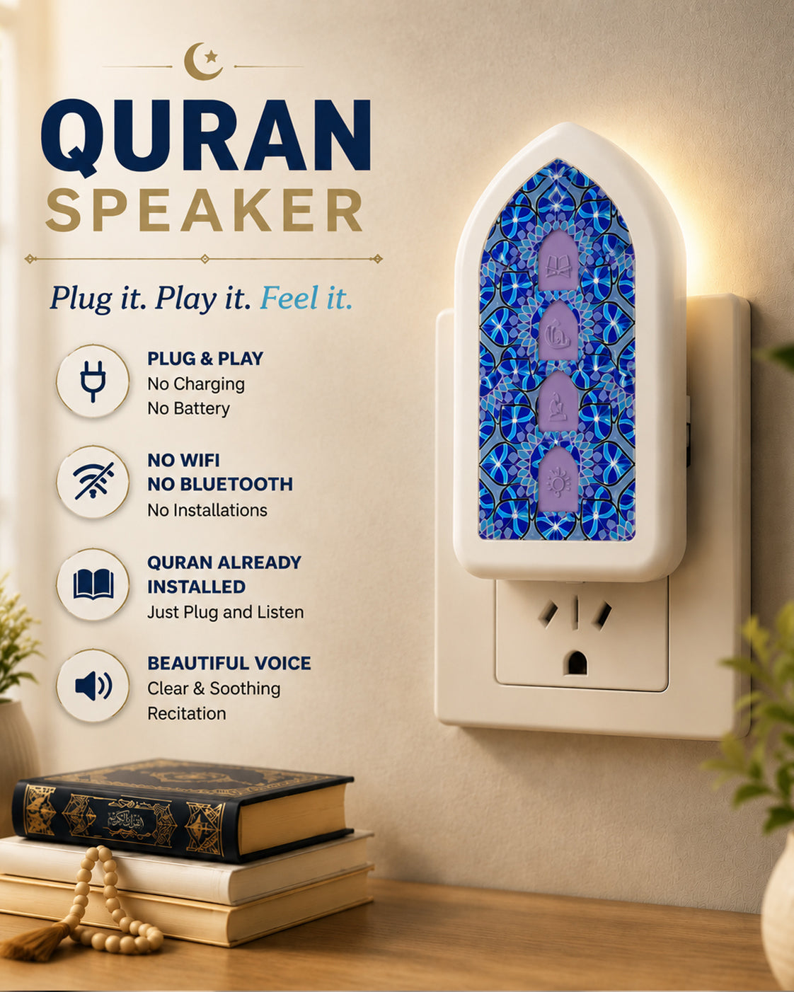 24 Hours Quran Speaker with LED Light
